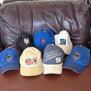 New York Mets & Giants Baseball Cap Collection - Blue, Black, Tan, Gray (USED)